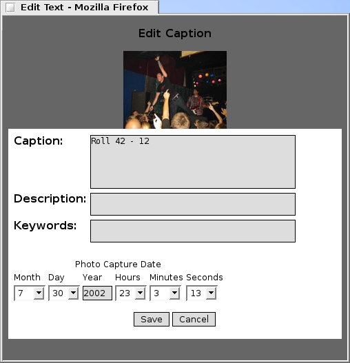 Edit the title, caption, keywords, and other custom fields that you define.