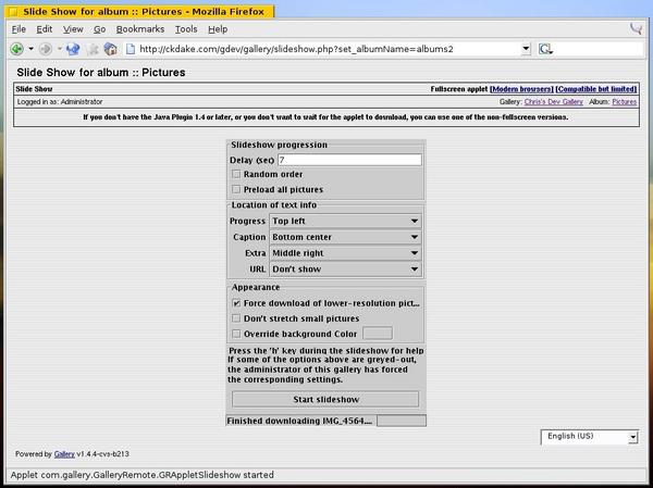 Starting the slideshow applet.